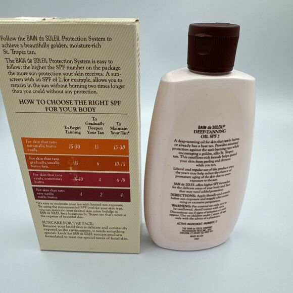 VTG 1988 Bain de Soleil Deep Tanning Oil SPF 2 -HTF -4oz -USA Made Suntan Lotion - Picture 3 of 5